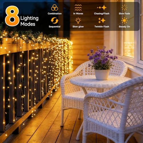 Solar String Lights Outdoor Waterproof Total 66ft 200LED 8 2 Pack Warm White