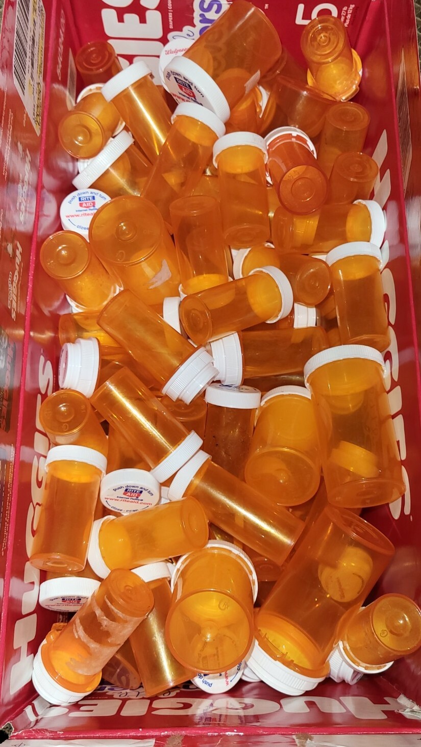 100 Empty Amber RX Pill Bottles Various Sizes Craft Storage