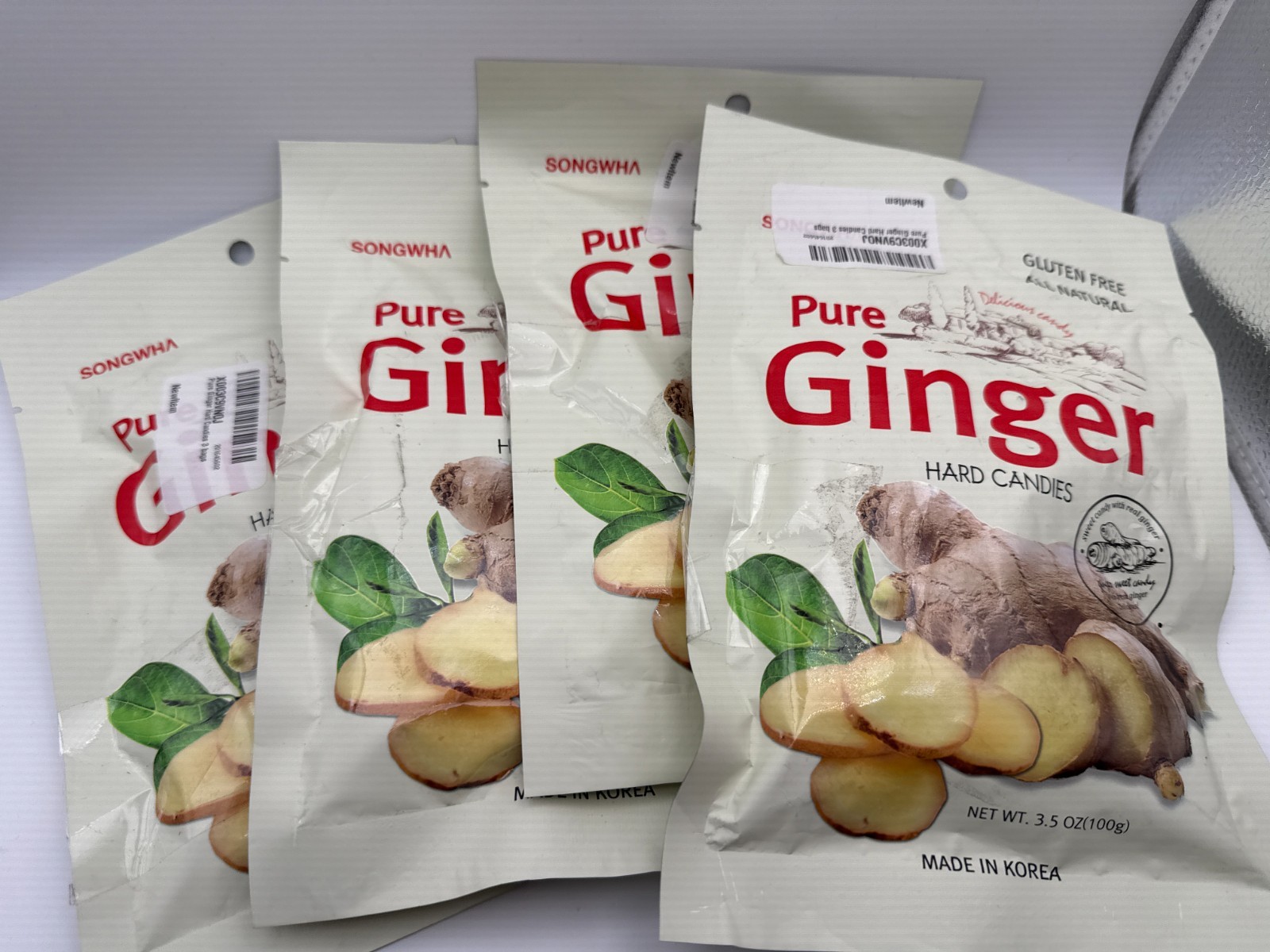Songwha Pure Ginger Hard Candies, All Natural / Gluten Free - Pack of 4