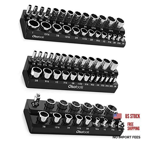 Magnetic Socket 3 Piece Set - 1/4-inch, 3/8-inch, & 1/2-inch Drive Black, SAE