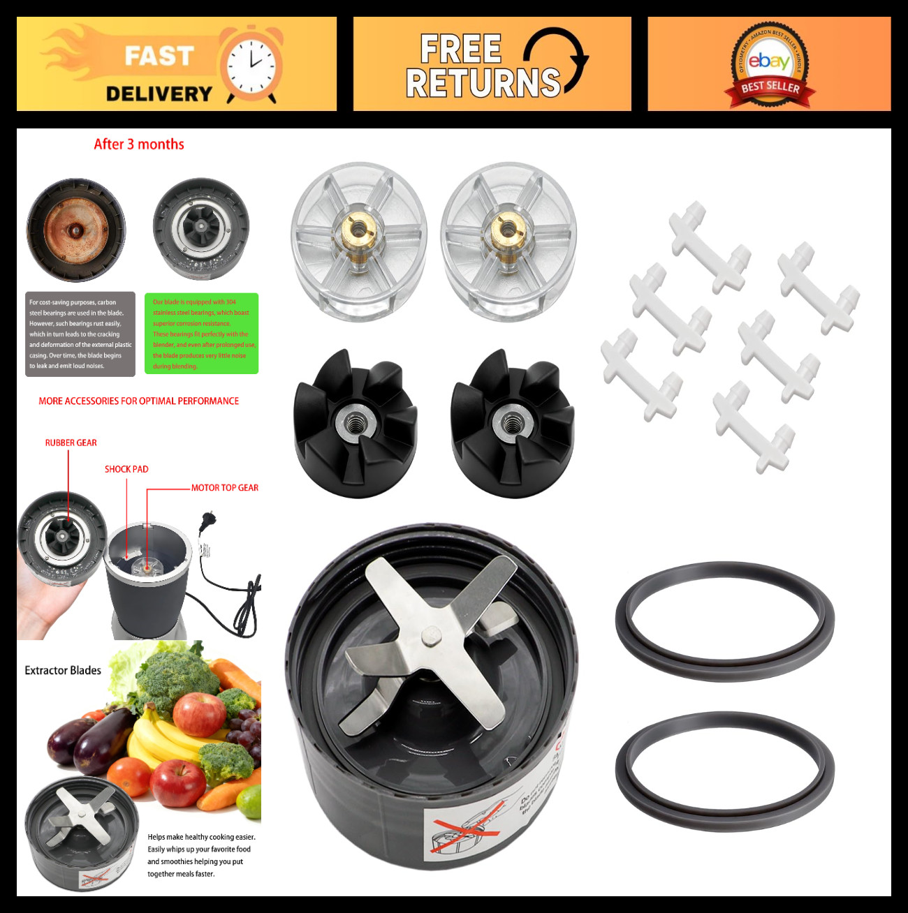 13-Piece Replacement Parts Set for NutriBullet Blenders - Silicone Gaskets, Extr