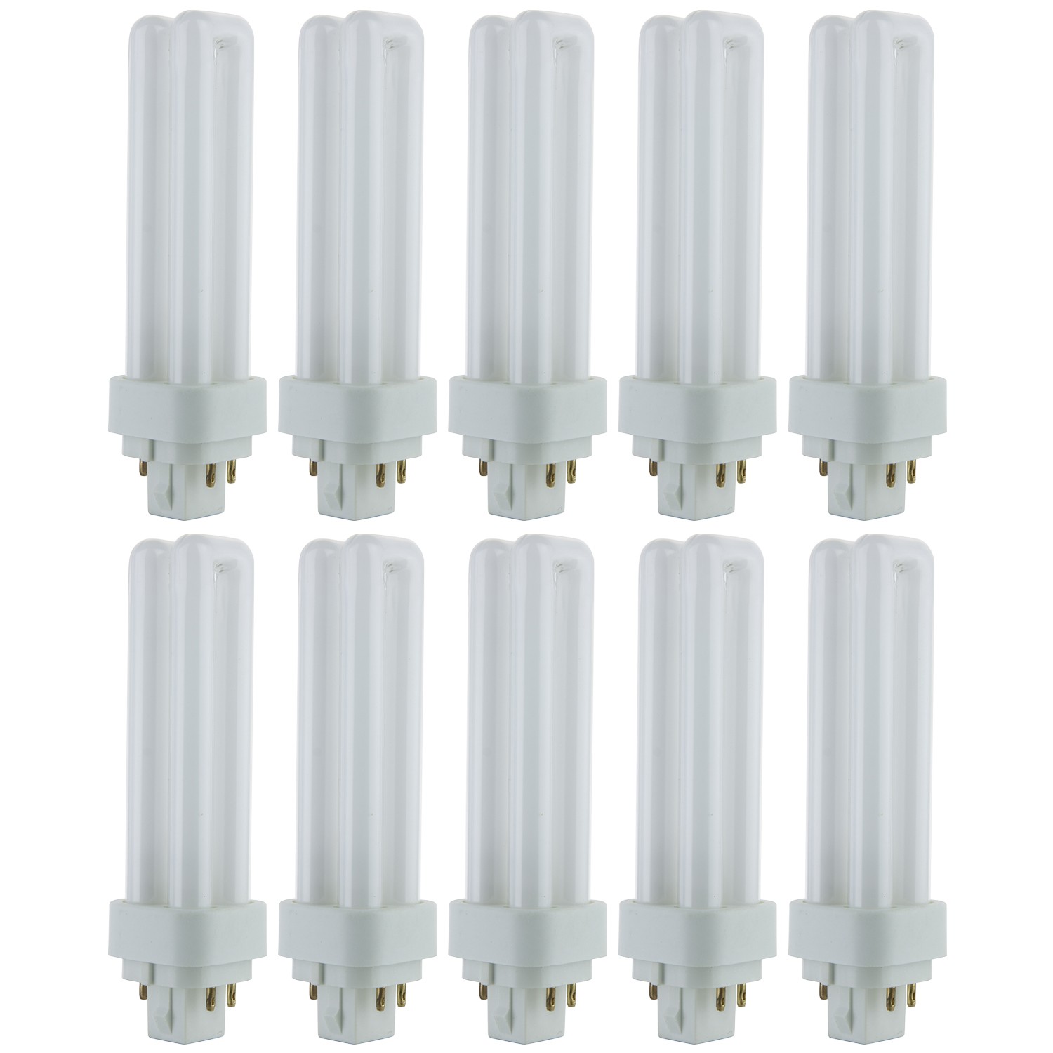 10Pack CFL Double U-Shaped Twin Tube, 6500K, PLD 4-Pin, 13W, G24Q1, 780LM, 120V