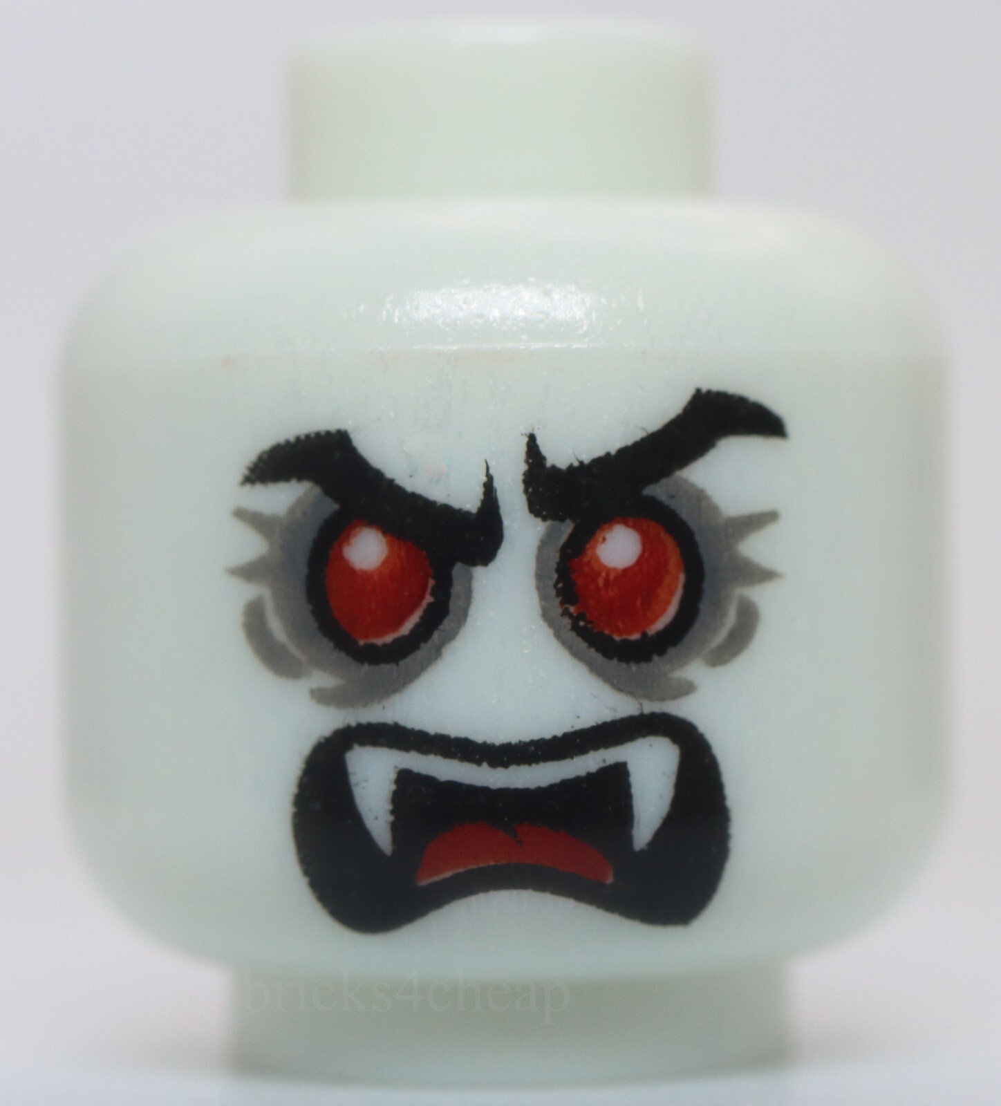 Lego Glow in the Dark Alien Head Vampire Black Eyebrows Red Eyes Fangs Scowl