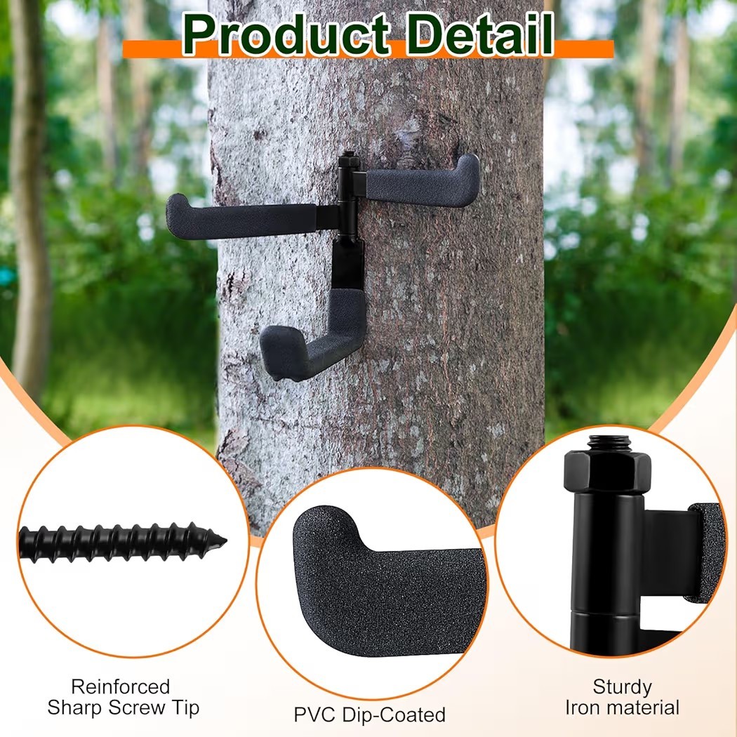 Tree Stand Bow Hook with Dual Rotating Arms and J-Hook, Stable and Sturdy Tree