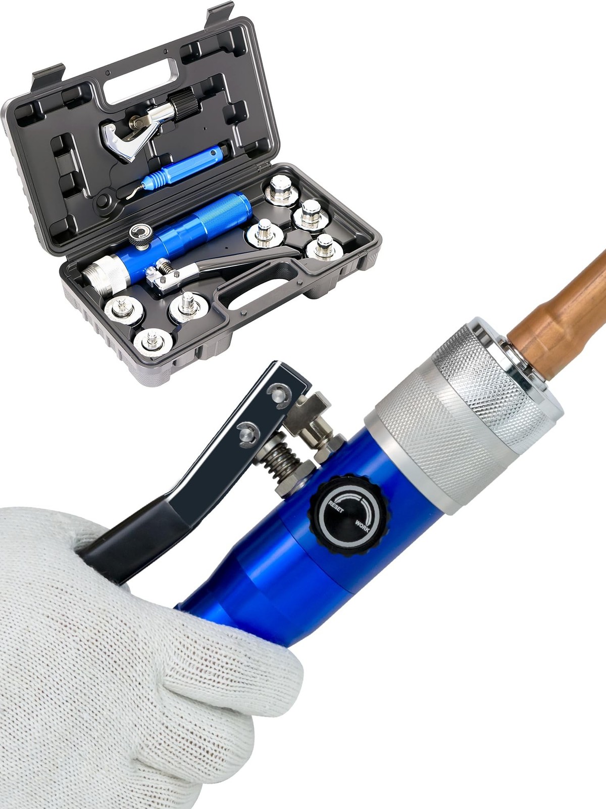 AMZCNC Hydraulic Tube Expander Compact Swaging Tool Kit with Tube Cutter, Deb...