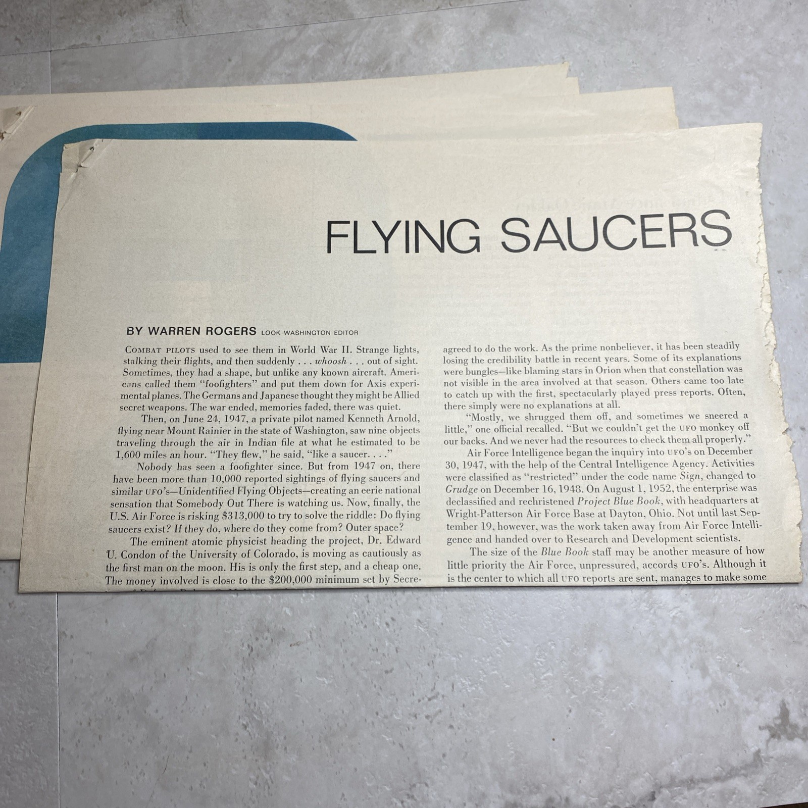 1967 Flying Saucers *Article Only* Warren Rogers Aliens Spacecraft 6 Pages