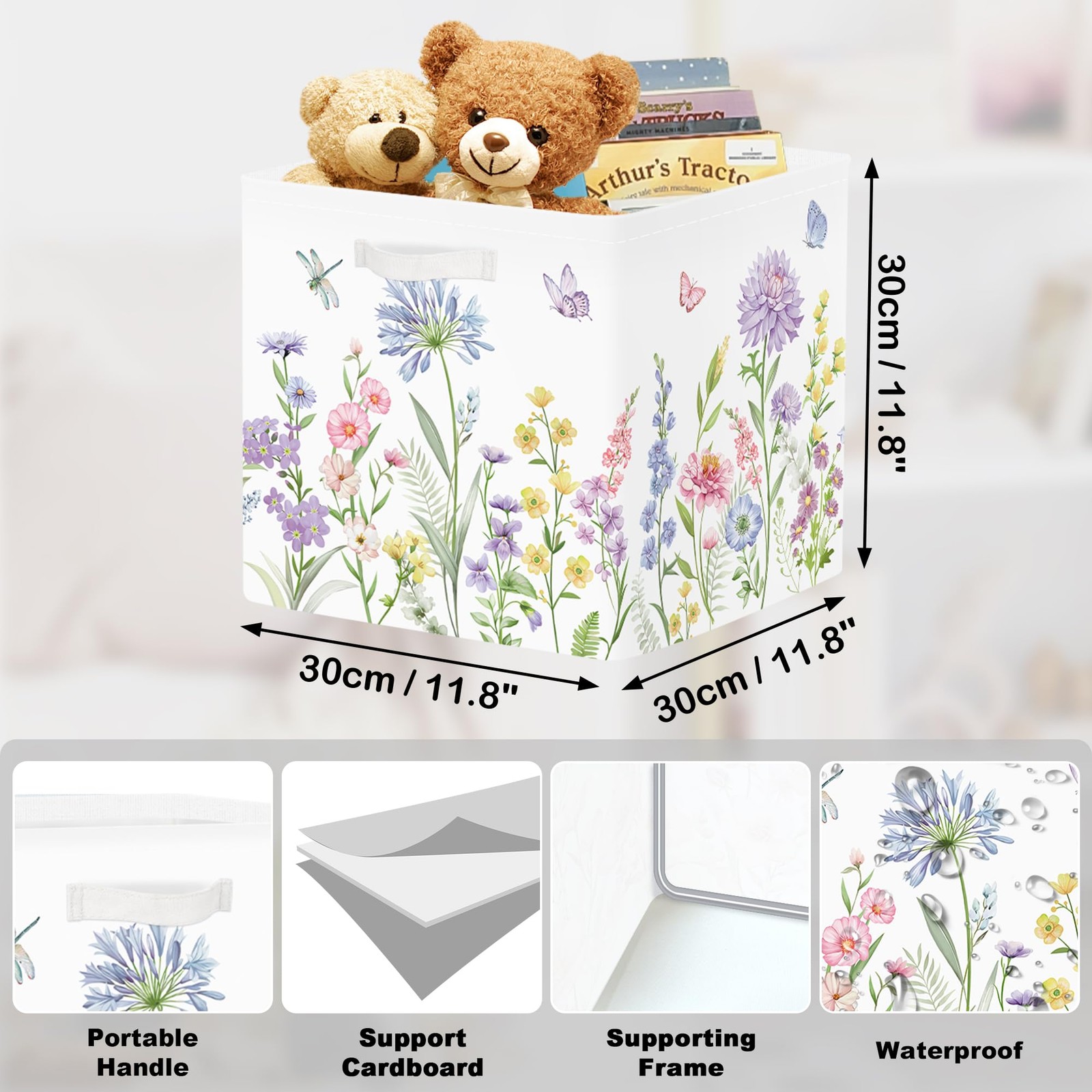 11.8" Spring Summer Flower Cube Storage Organizer Set 3Pcs Wild Plants Cube S...