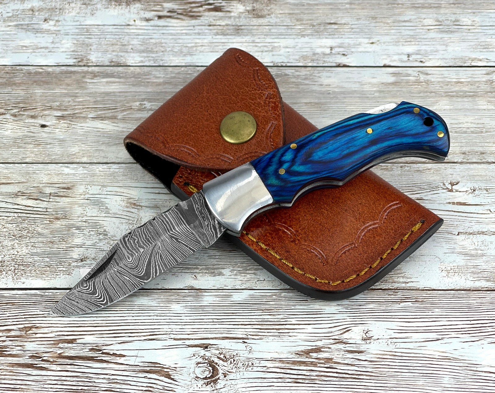Handmade Damascus Folding Pocket Knife With Small Defects 6.5" (See Description)