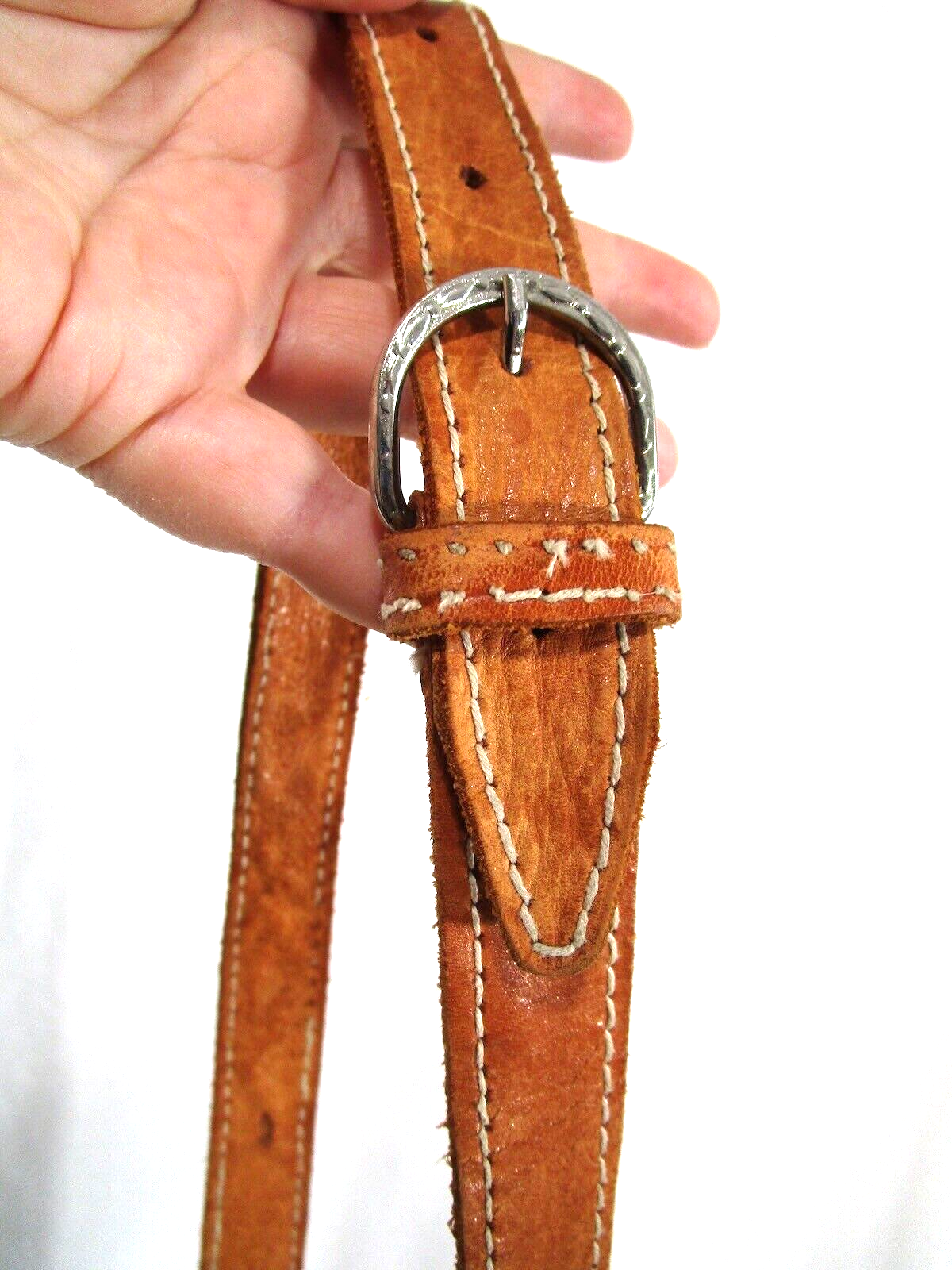 Natural Tan Distressed Leather Silver Hardware Long Replacement Shoulder Strap
