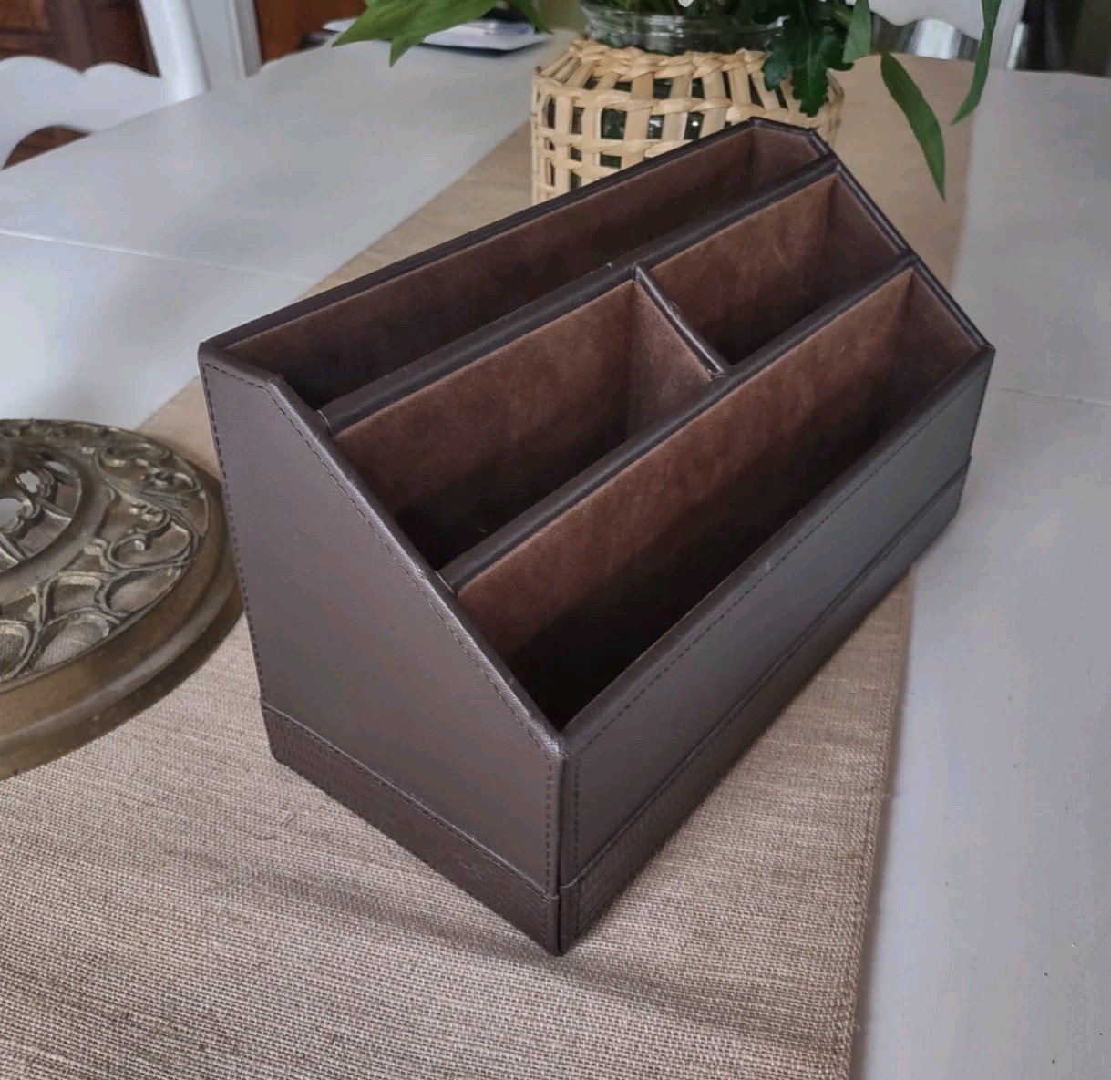 Sicura Italian Design Organizer Desktop Faux Leather Brown Letter Storage