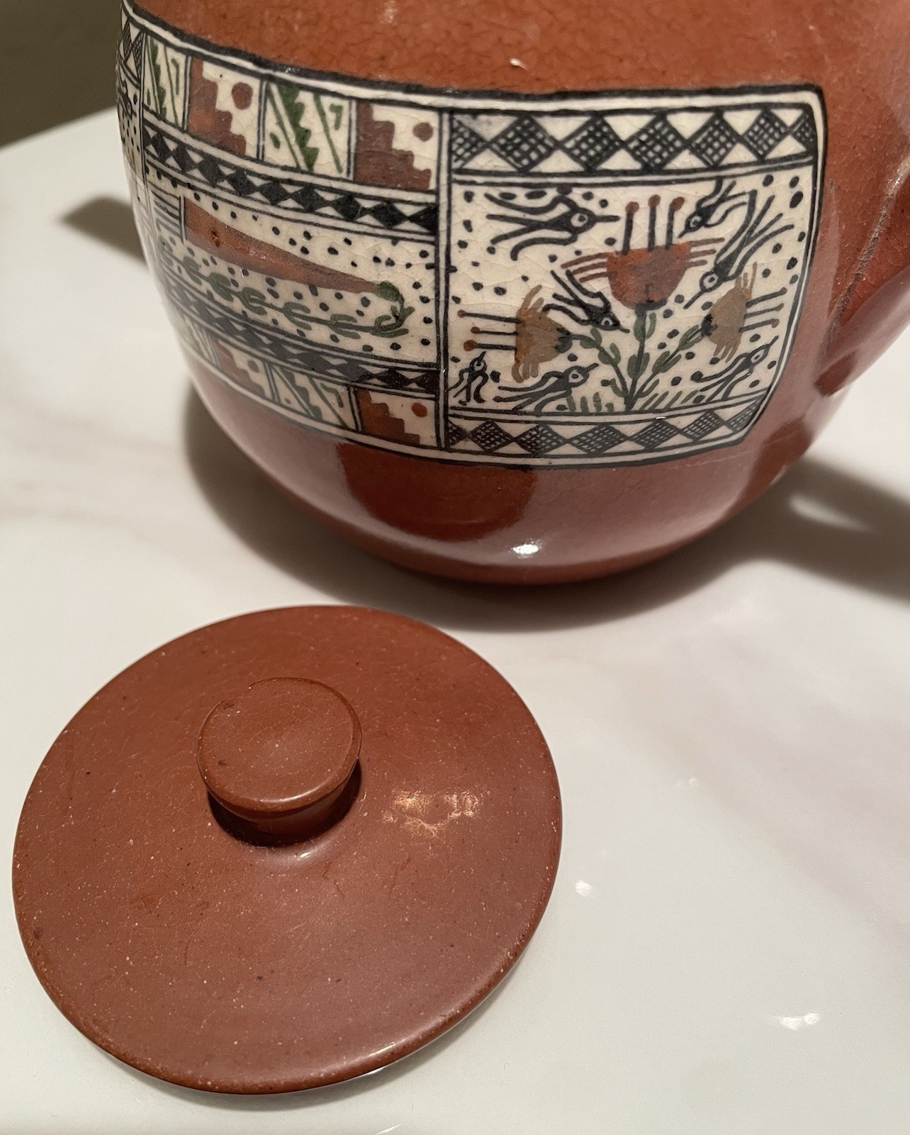 Rare Peruvian Glazed Terra Cotta Tea Pot - C. Cantu Artisan Lima Peru
