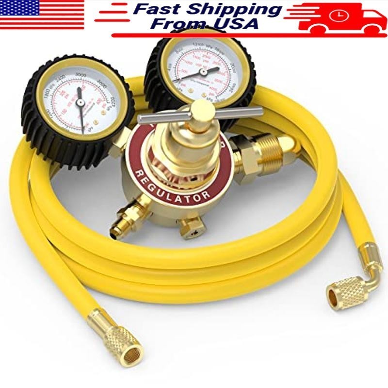 Nitrogen Regulator 600PSI 4000PSI CGA580 Inlet Male Flare Fitting Hose 6.56ft US