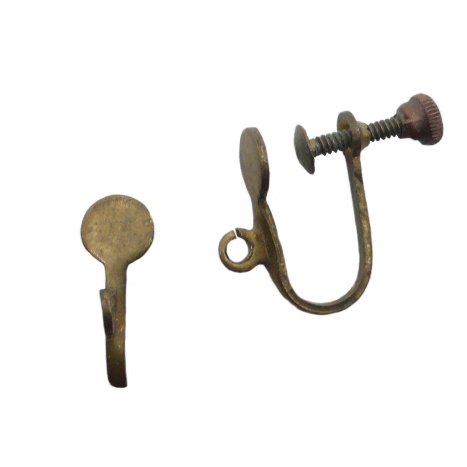 Vintage Screw Back Earring Findings w Loop 4mm Flat Pad Dark Antique Brass 12 pc