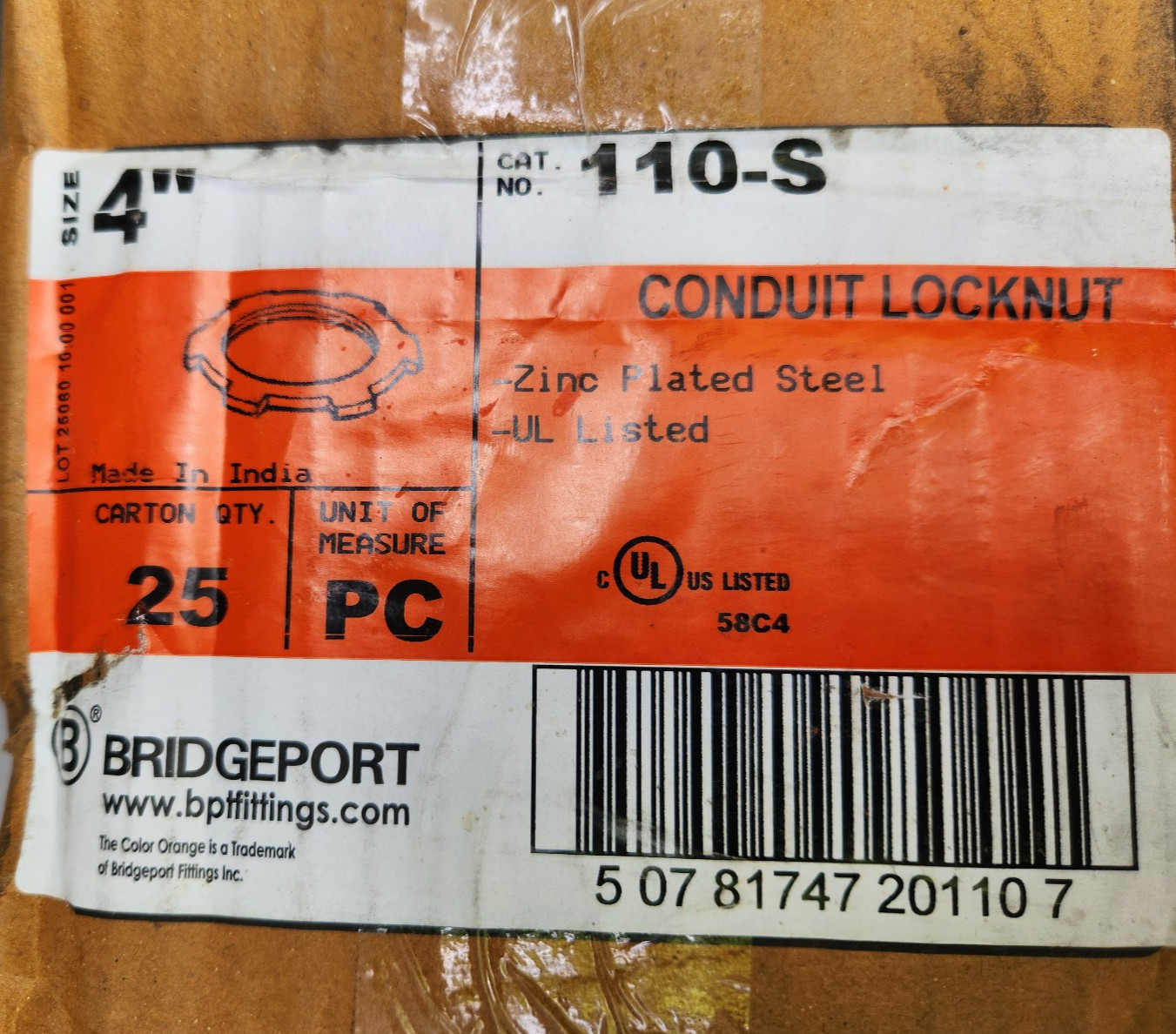 (25 Pcs) Bridgeport Fittings 110-S Conduit Locknut, 4In Ul Conduit Locknut