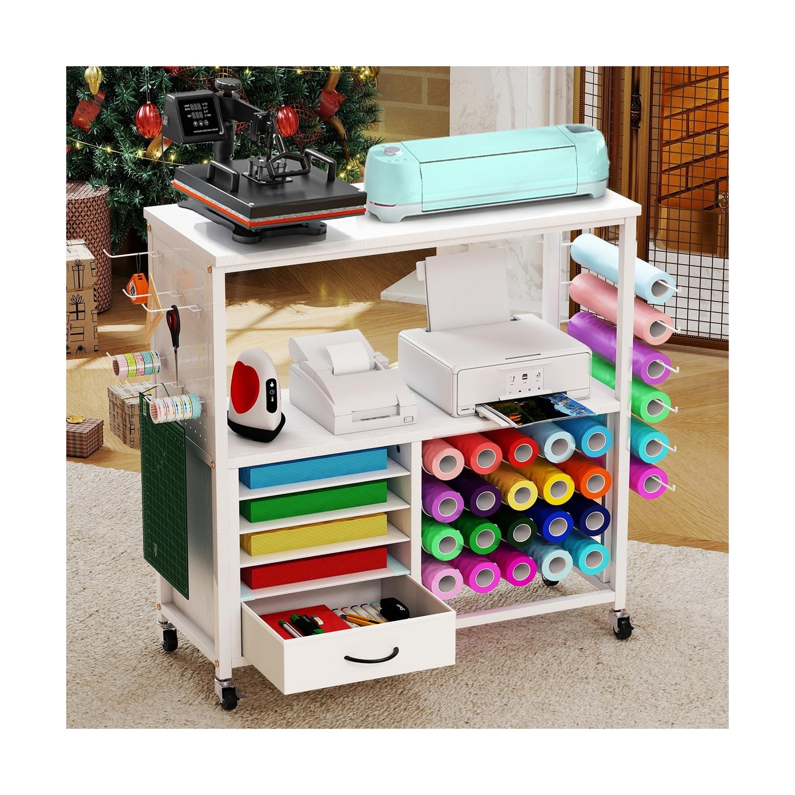 Craft Storage Cart, Compatible with Cricut Cutting Machines, Features a Vinyl...