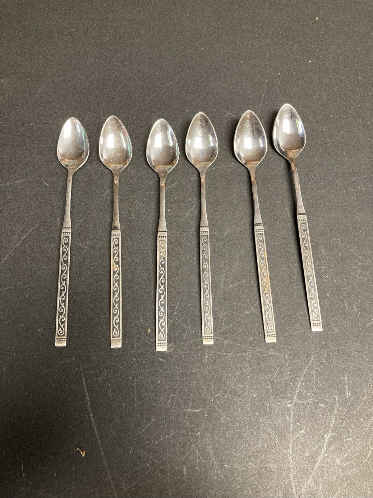 Oneida SPANISH COURT 6 Iced Tea Spoons Stainless Steel Flatware 1881 Rogers