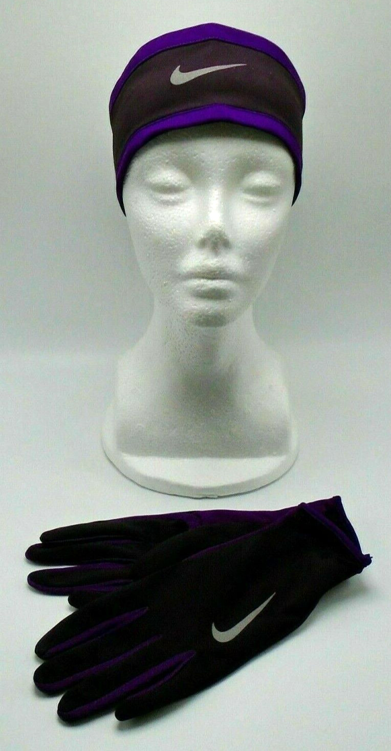 Nike Dri-Fit Women's Running Headband Glove Set Reversible Port Wine M/L