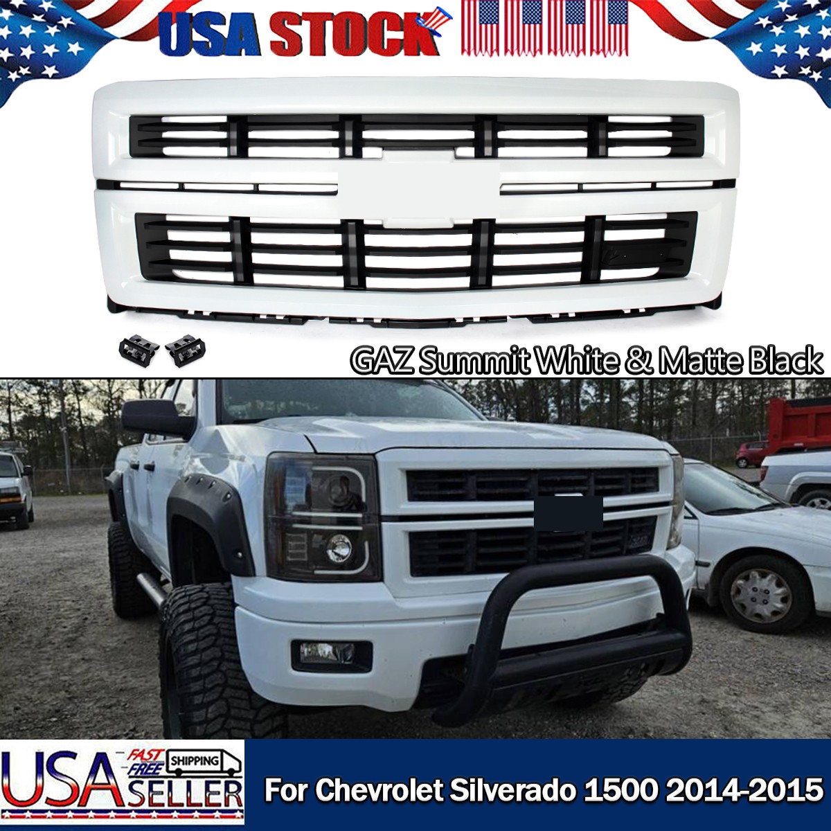 FOR 2014-15 SILVERADO 1500 Z71 STYLE SUMMIT WHITE FRONT GRILLE BLACK GRILL TRIM