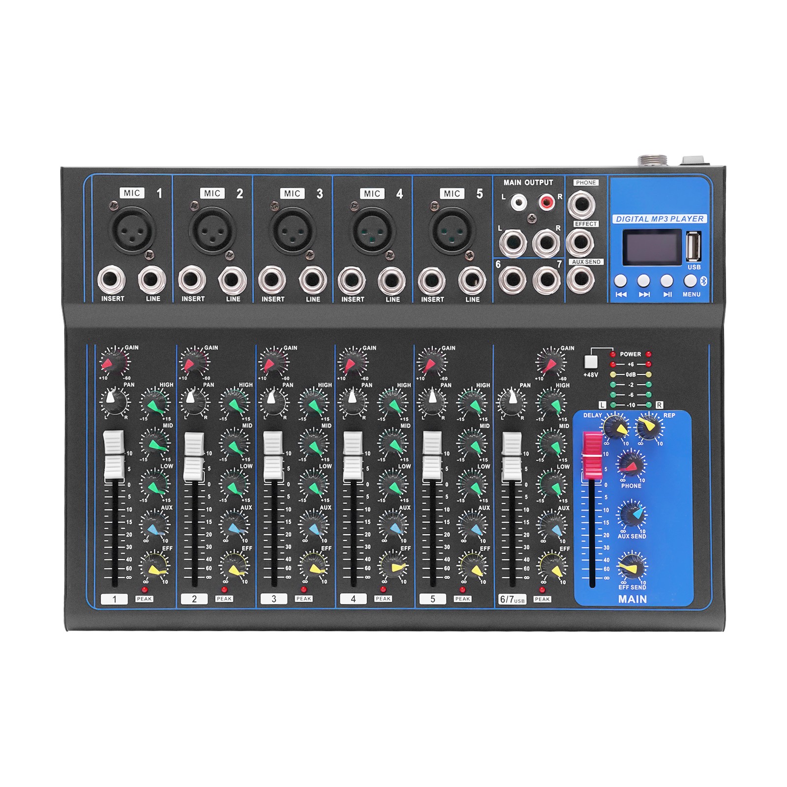 Bluetooth 7 Ch. Studio/DJ Controller Audio Mixer Console 7 Channel Mixer USB New