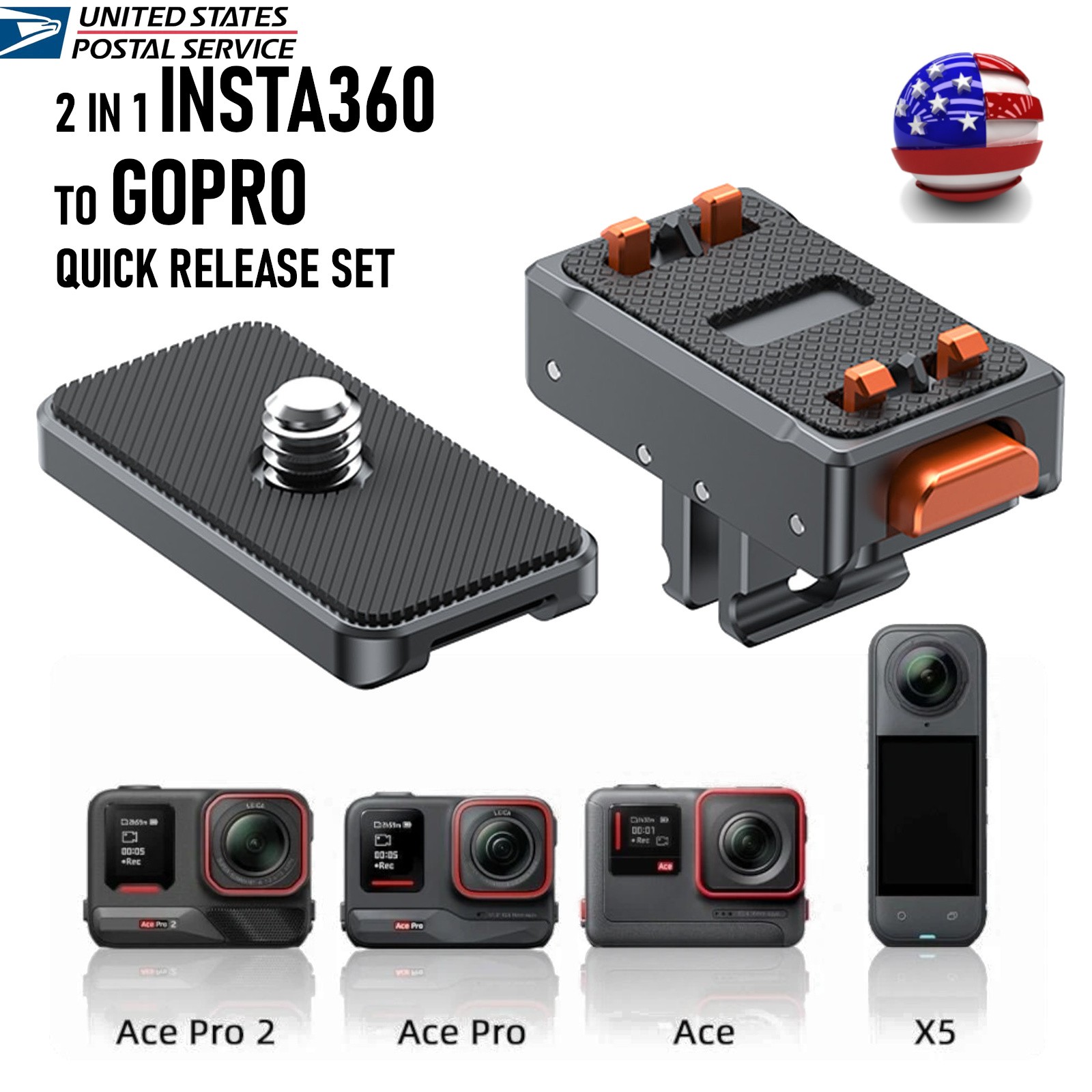 4 in 1 Magnetic Quick Release Set For Insta 360 X5 Ace to GoPro Sport Camera US