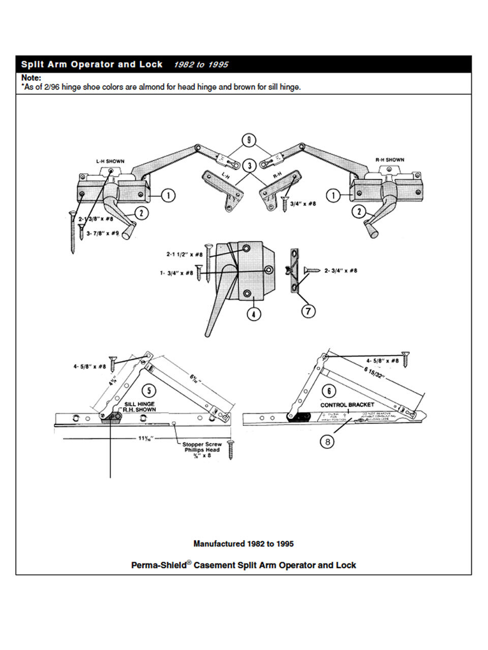 Andersen Window Operator Casement Windows Right Hand Split Arm Operator 83-95