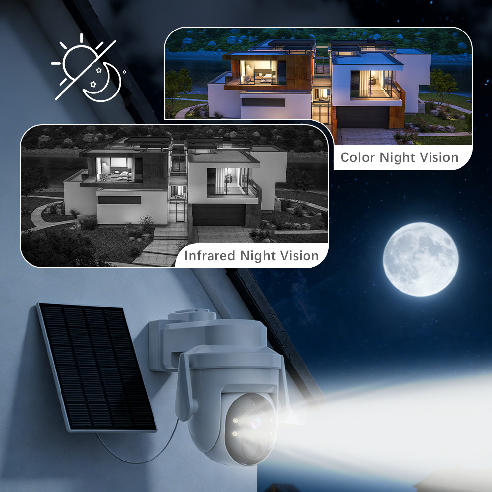4Pcs Wireless Security Camera System Outdoor WiFi Pan/Tilt Solar Battery Powered