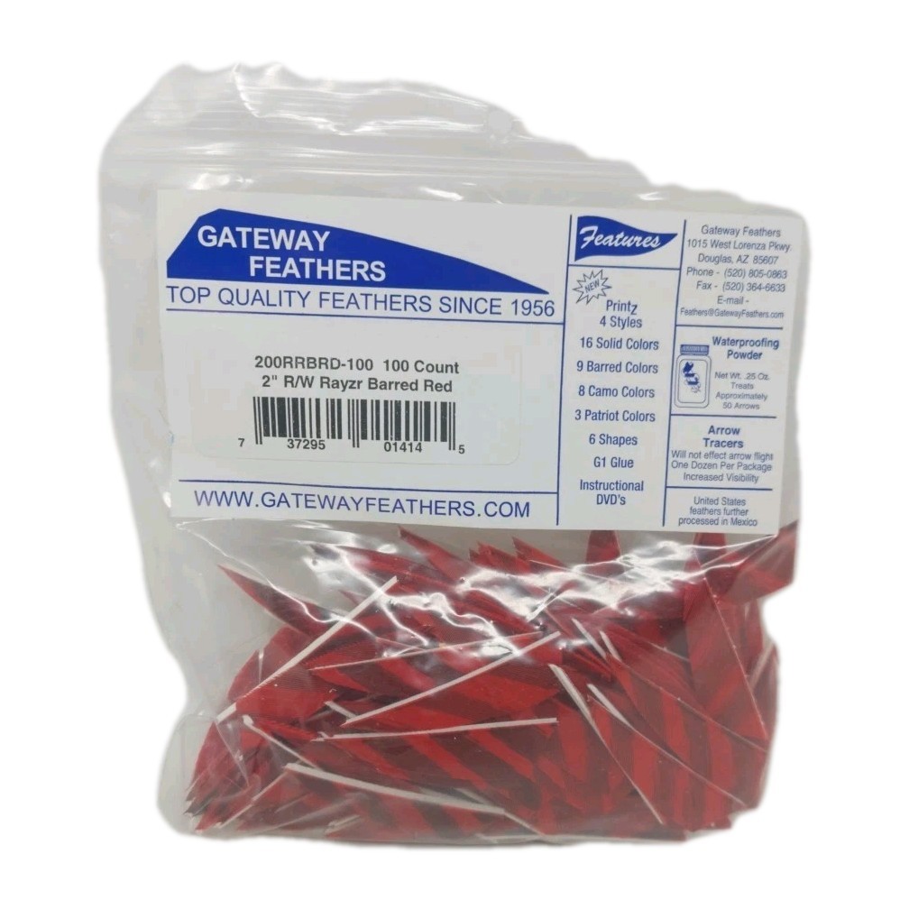 100 Pack Gateway Feathers 2" Right Wing: Rayzr Faux Barred Red 200RRBRD-100