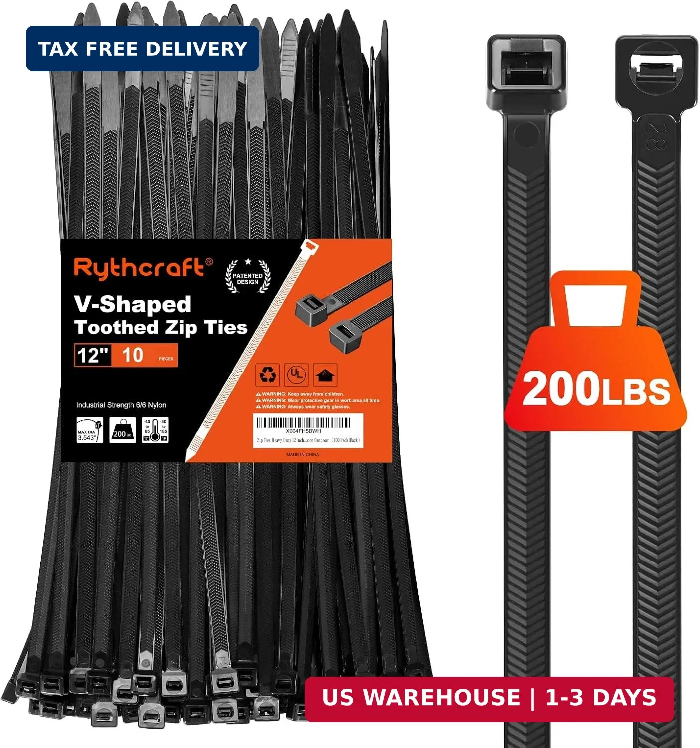 Zip Ties Heavy Duty 12 inch，V-Shaped Toothed Double Sided With 200 LBS Tensile S