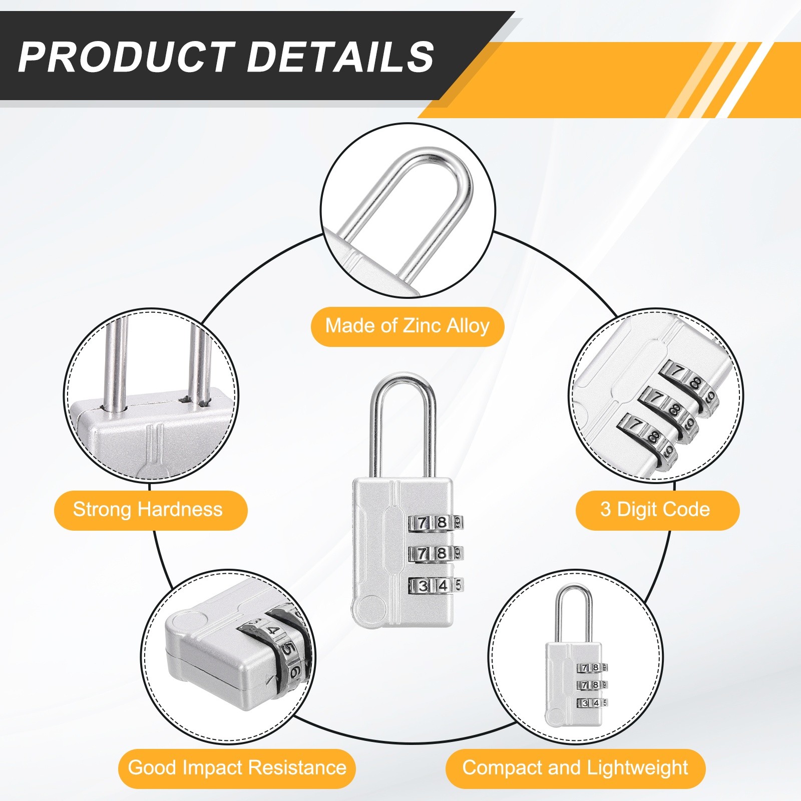4Pcs Resettable 3 Digit Combination Lock Code Padlock, Gray (56 x 24mm)