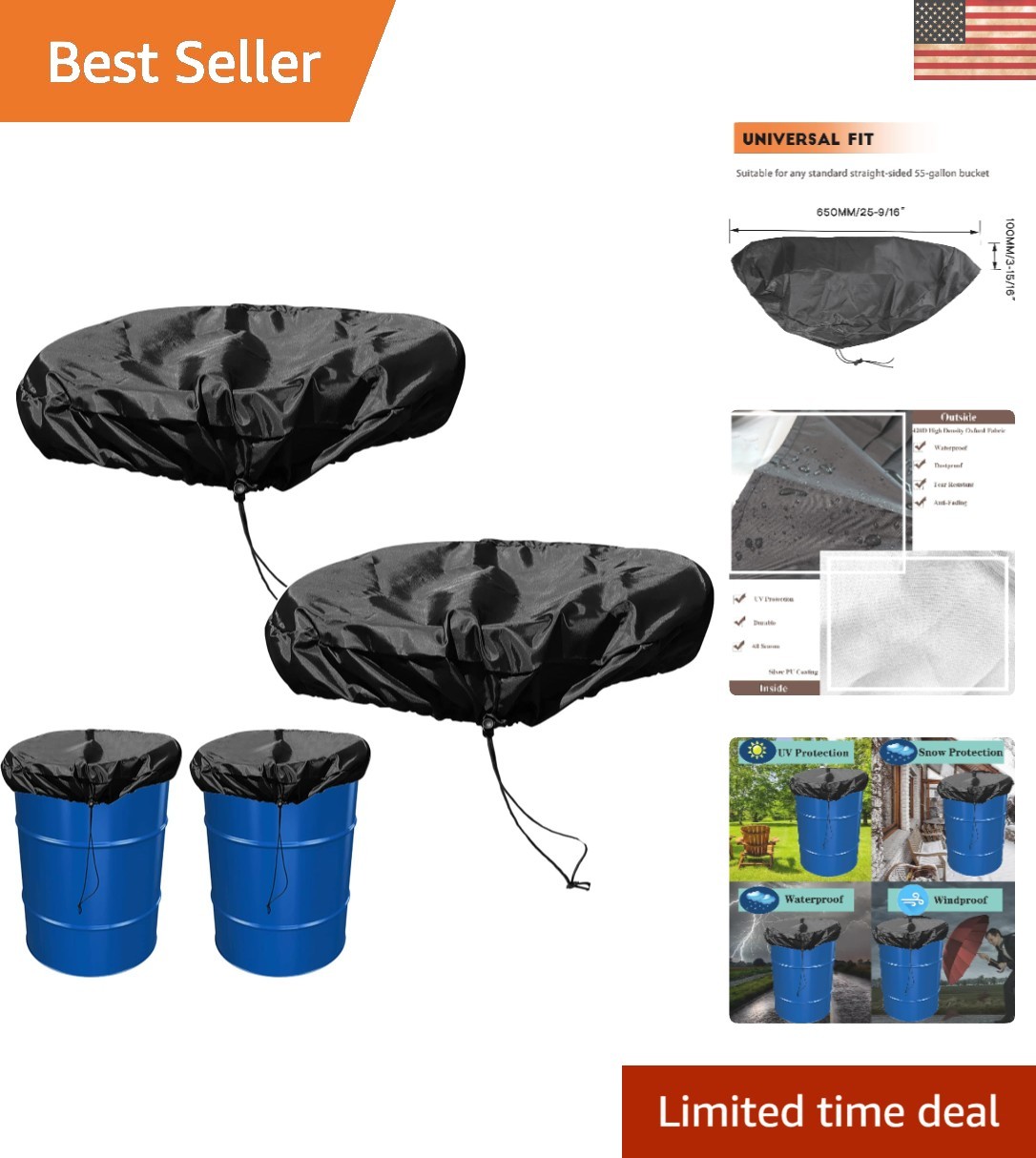 Versatile 55 Gallon Drum Cover Set - 2 Adjustable, Waterproof & Easy to Maintain