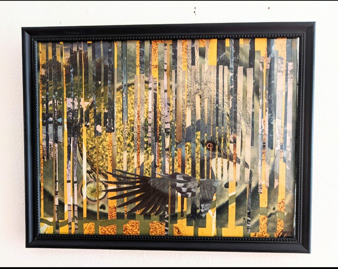 Vintage Original Abstract Collage Futurism Bird Contemporary Art Decor OOAK