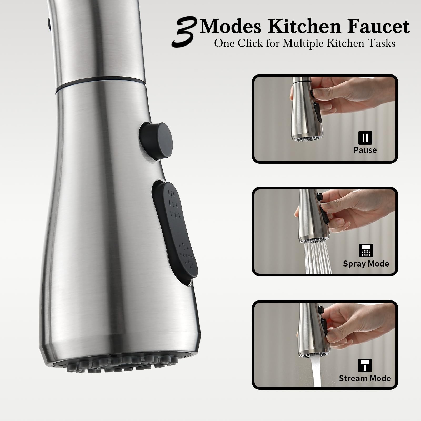 Kitchen Faucets Pull Down Sprayer, Brushed Nickel, Stainless Steel