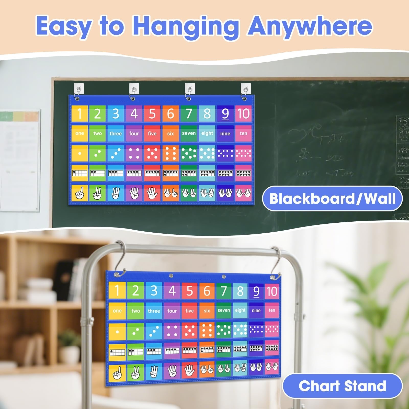 Number Path Pocket Chart with 50 Cards (1-10), Circle Time Learning Center fo...