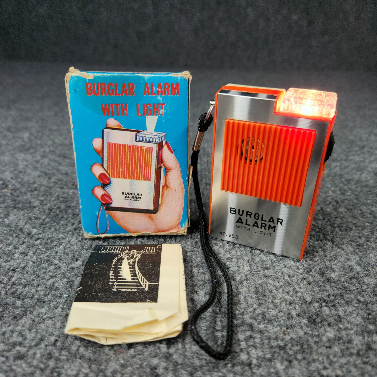 Vintage S.O.S. Buzzer Burglar Alarm No. 250 Travel Pull Pin Light Box Manual CIB