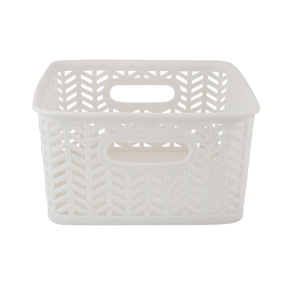 3 Pack Small Herringbone Cube Storage Bin Basket in White