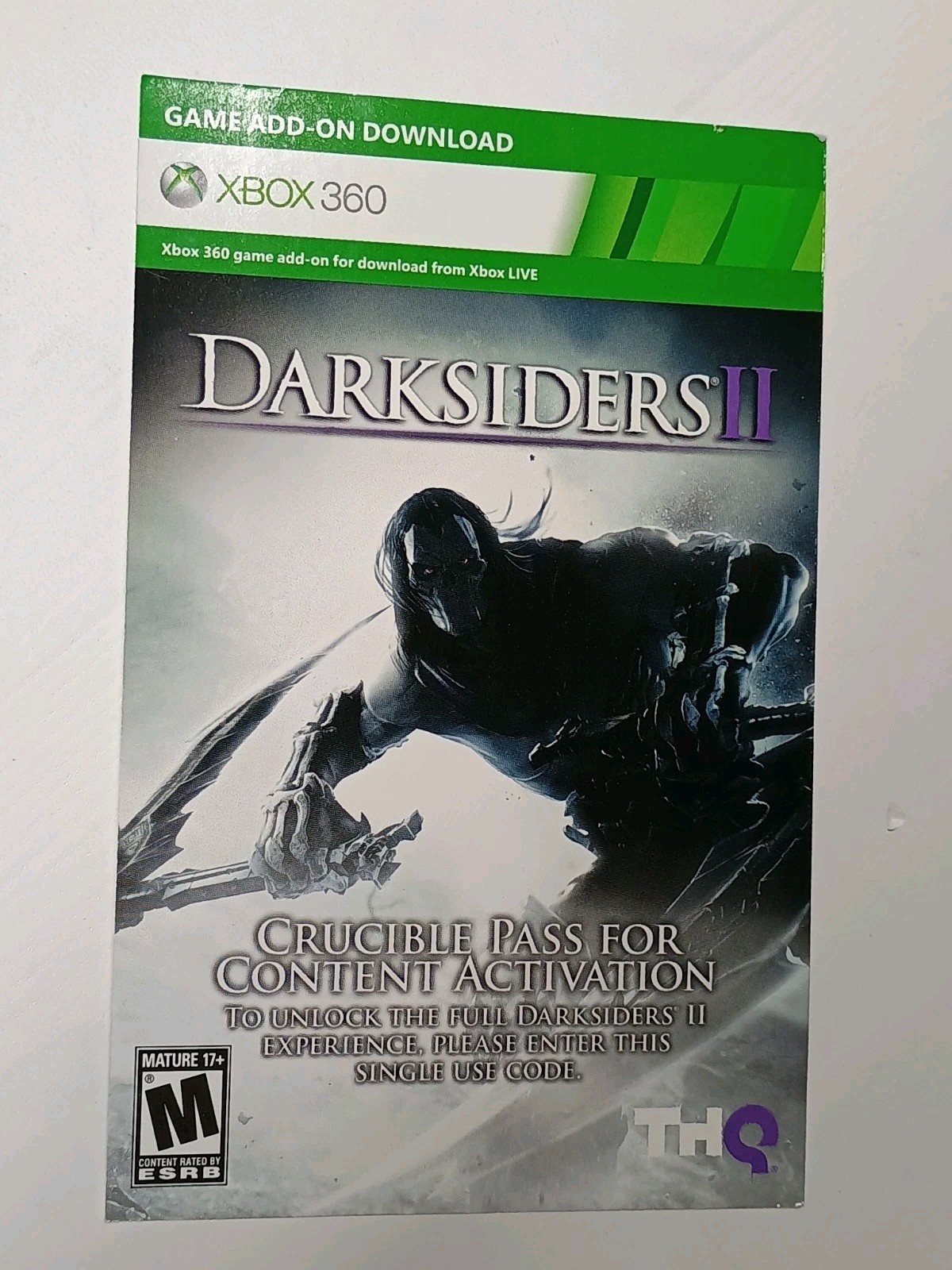 Darksiders II 2 Limited Edition Xbox 360 DLC INSERT ONLY