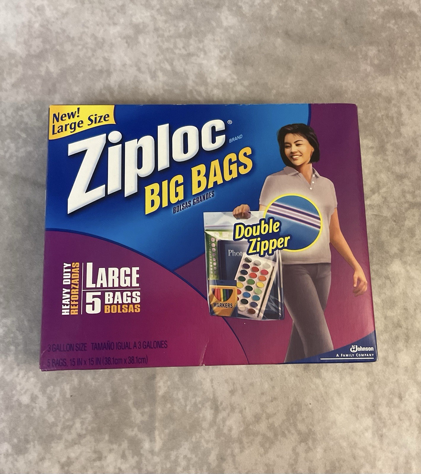 ZIPLOC BIG BAGS (5) LARGE 3-GALLON HEAVY DUTY DOUBLE ZIPPER SC JOHNSON NOS