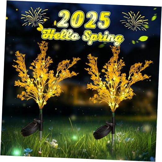 Solar Lights Outdoor Decorative 7-Stems Golden Solar Flowers Outdoor 2PK