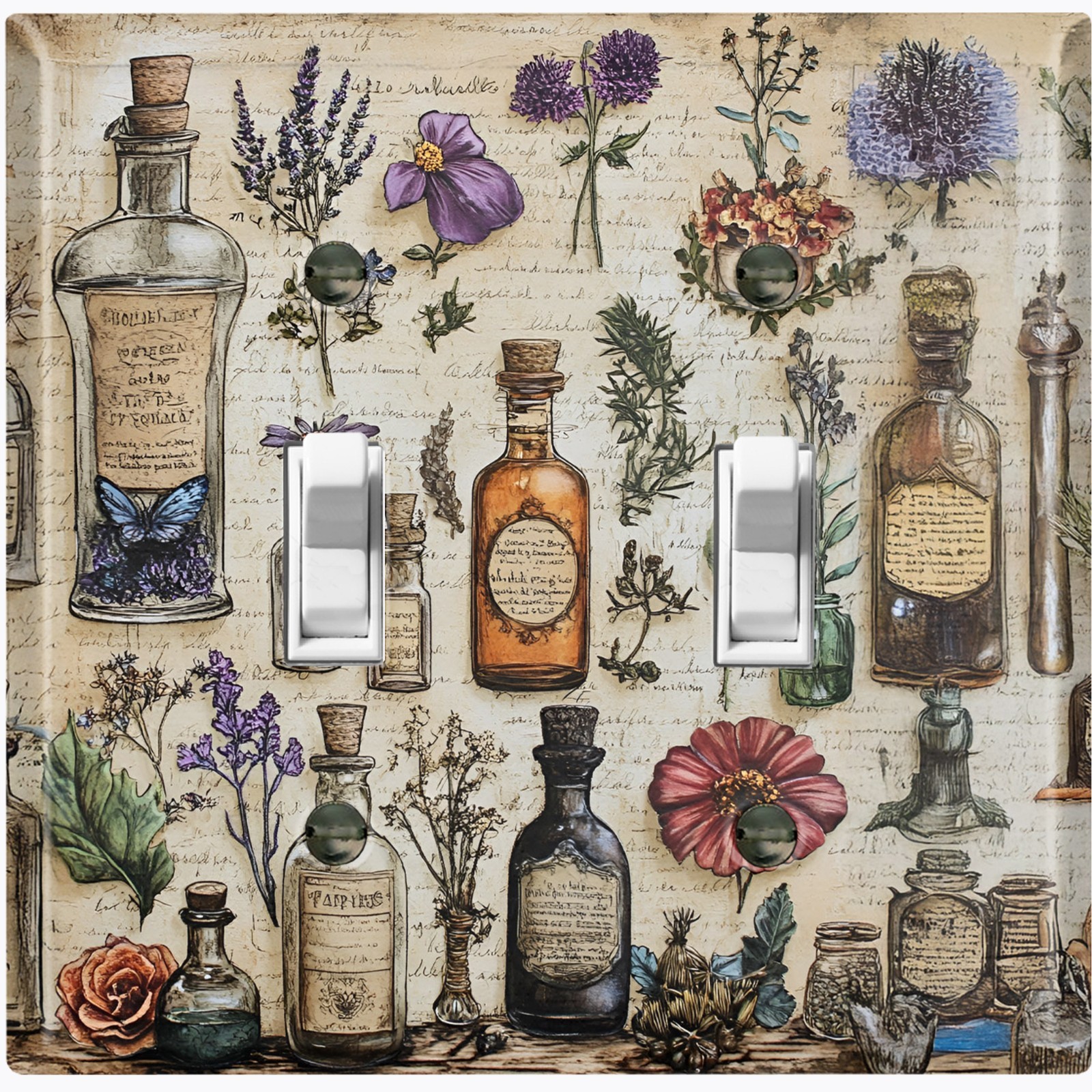 Metal Light Switch Outlet Cover Wall Plate Fairytale Potions Flowers RAC123