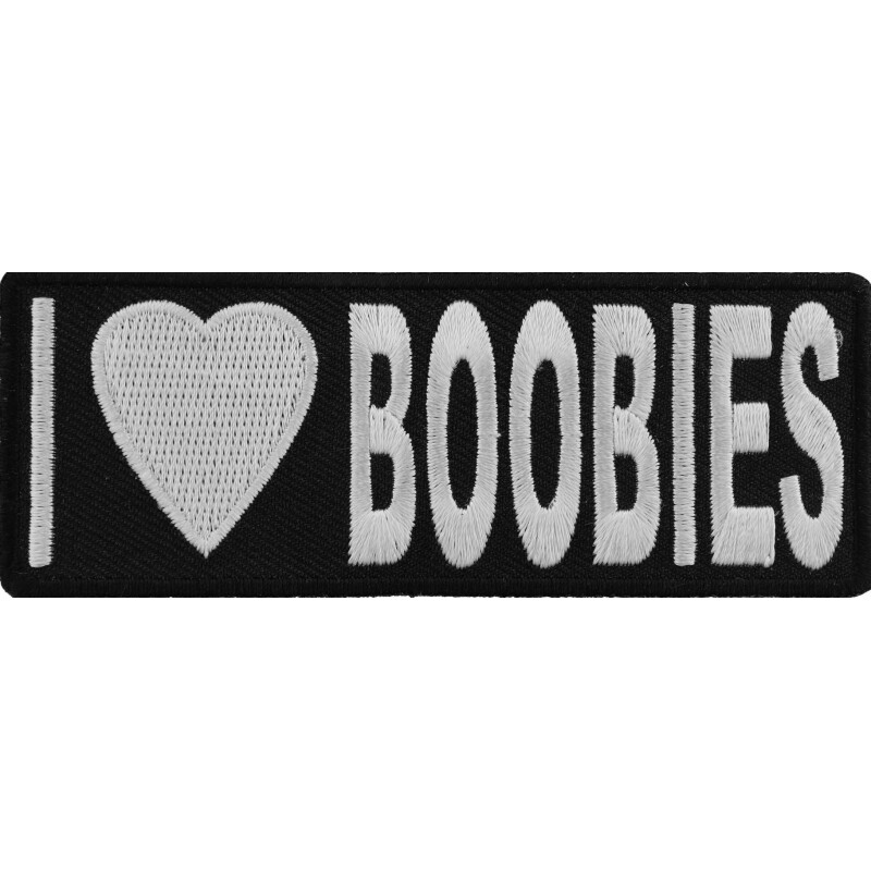 Embroidered Iron-On Patch, I Love Boobies, 4" x 1.5"