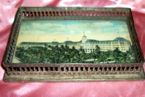Victorian Souvenir Florida Post Card Metal Dish Calling Card Royal Poinciana
