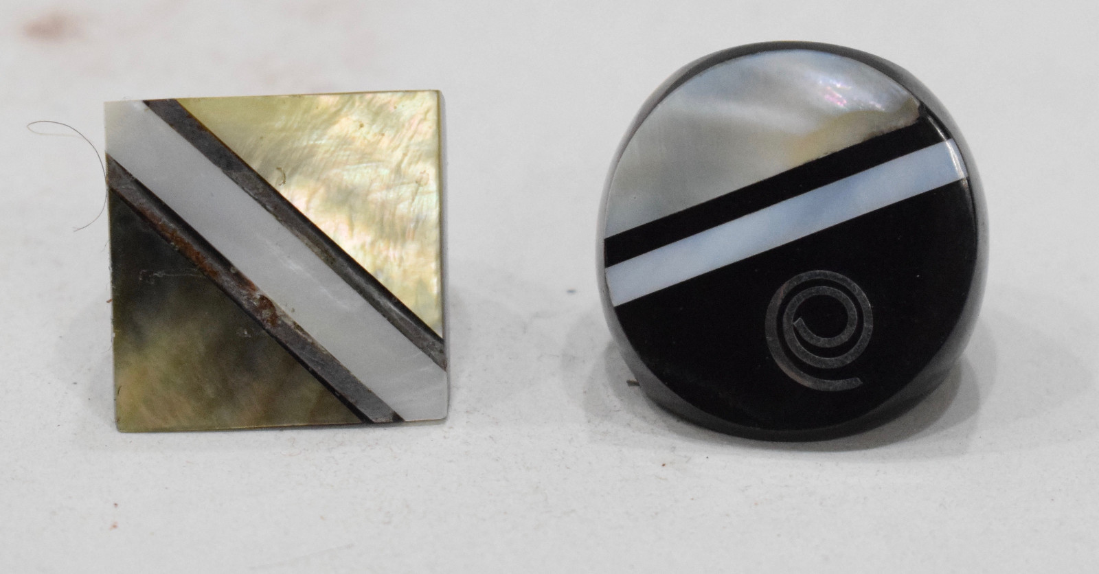 Ring 2 Black Horn Inlaid Mother of Pearl Ring Indonesia