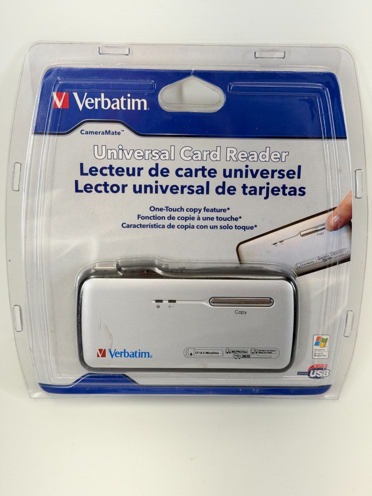 Verbatim CameraMate Universal USB 2.0 Memory Card Reader One-Touch Copy NEW