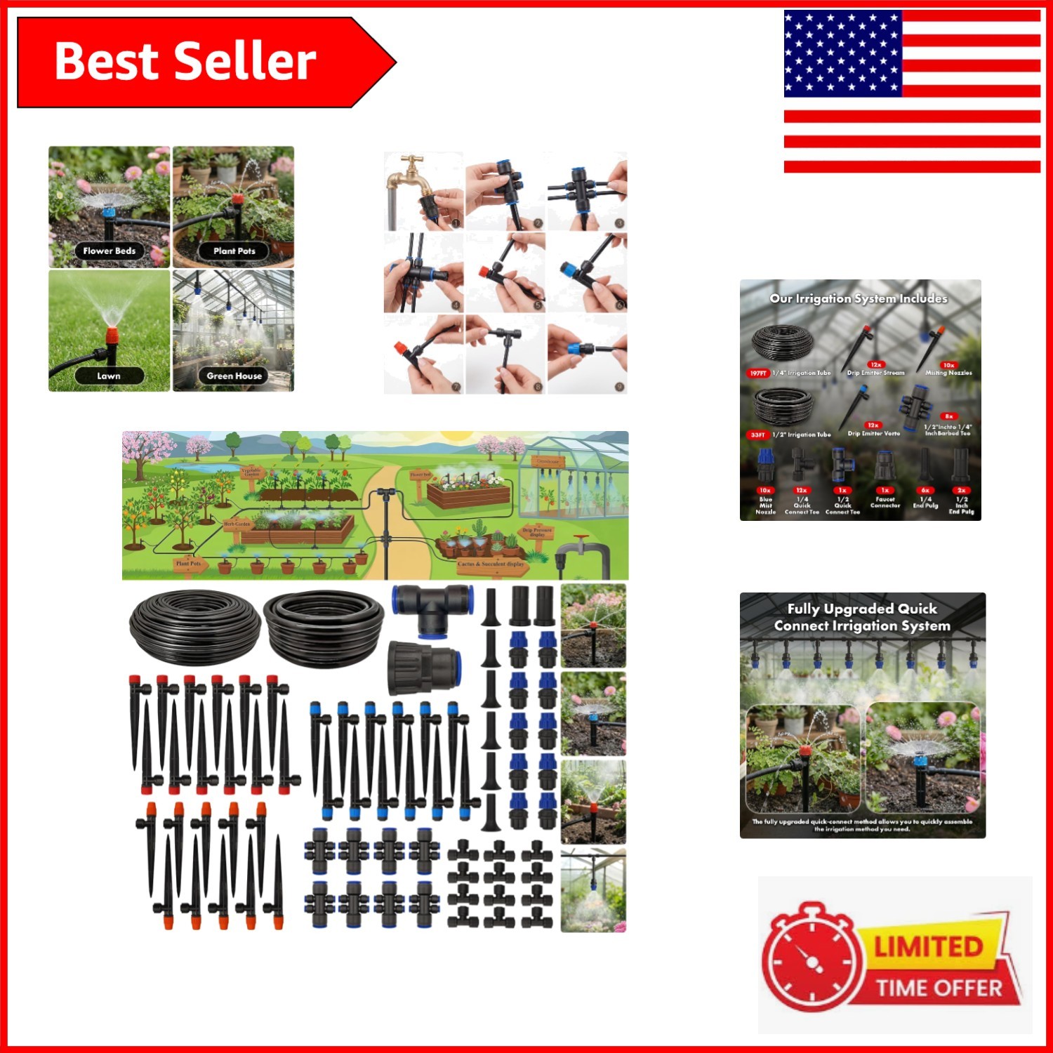 Comprehensive 239-Piece Drip Irrigation System with Adjustable Irrigation Modes
