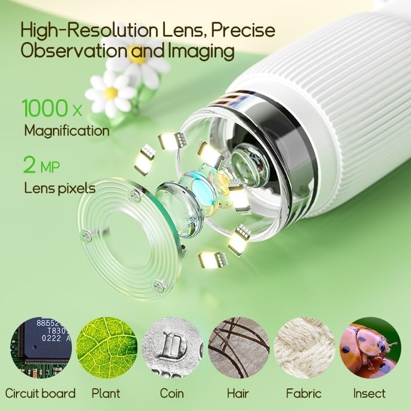 Kids Microscope Digital Camera, 1000X Handheld Camera Microscope for Kids wit...