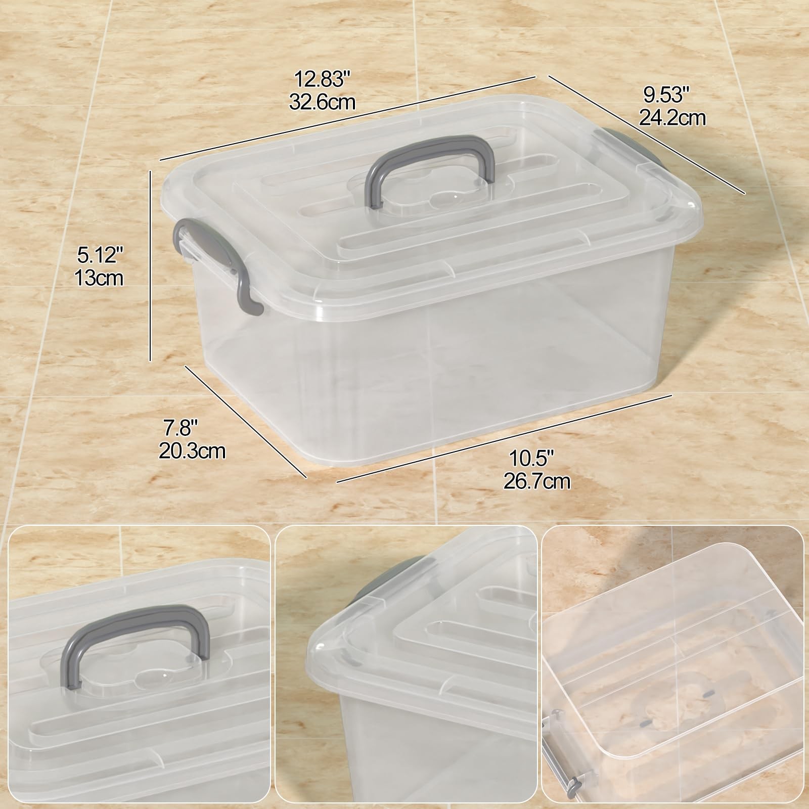 8 Quart Clear Storage Latching with Handle, Plastic Containers with Lids, 2 P...