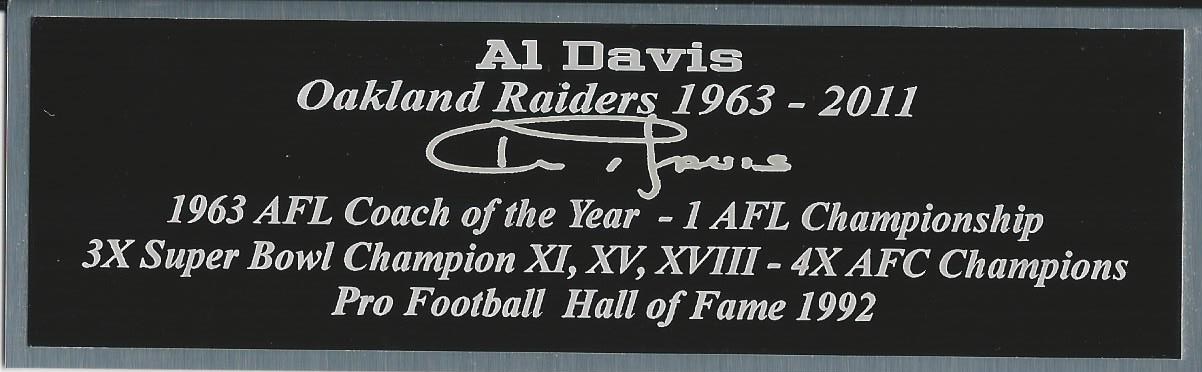 Al Davis Autograph Nameplate Oakland Raiders Photo Football Helmet Jersey