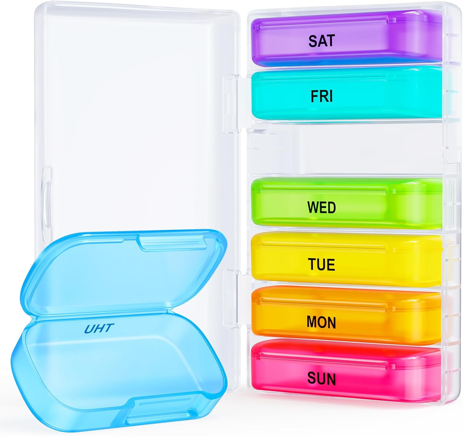ZIKEE 7 Packs Extra Large Pill Organizer, Portable Pill Box 7 Day for Pocket, Pu