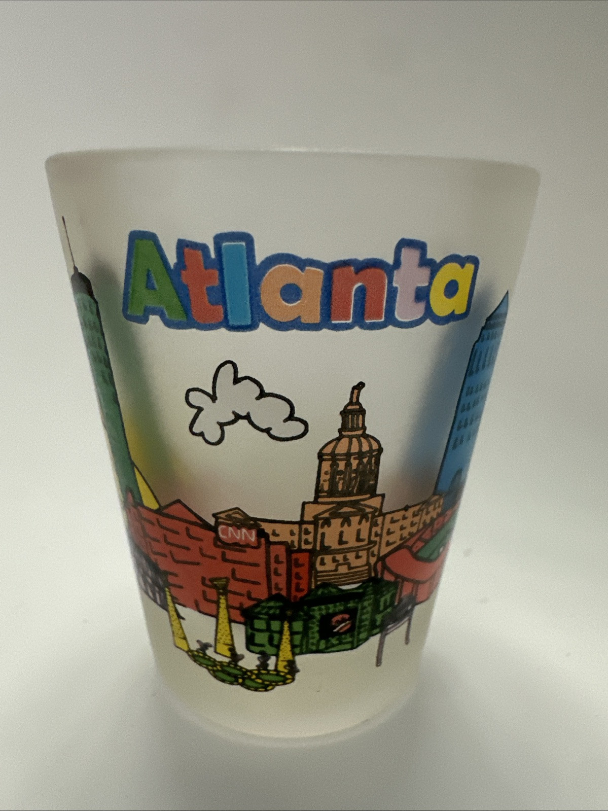Atlanta Cartoonish Attractions Frosted Shot Glass Bar Vintage