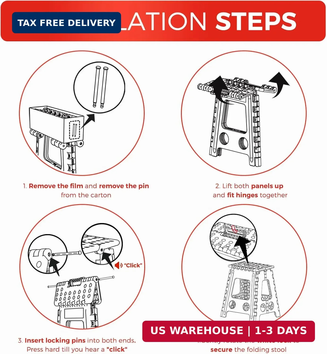 ACKO Folding Step Stool Foldable 17.5 Inch 400 lbs Capacity, Plastic Stools for
